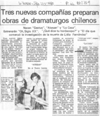 Tres nuevas compañías preparan obras de dramaturgos.  [artículo]