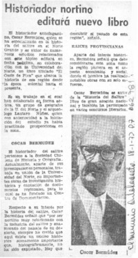 Historiador nortino editará nuevo libro.  [artículo]