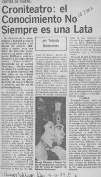 Croniteatro: el conocimiento no siempre es una lata  [artículo] Yolanda Montecinos.