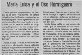 María Luisa y el oso hormiguero  [artículo] Sara Vial.
