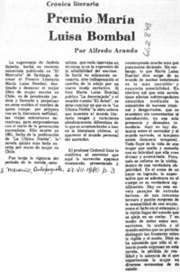 Premio María Luisa Bombal  [artículo] Alfredo Aranda.