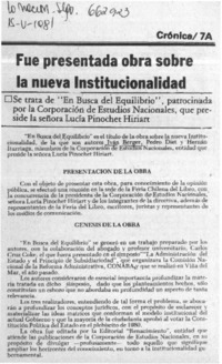 Fue presentada obra sobre la nueva Institucionalidad.  [artículo]