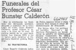 Funerales del profesor César Bunster Calderón.  [artículo]