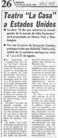 Teatro "La casa" a Estados Unidos.  [artículo]