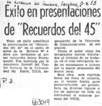 Exito en presentaciones de "Recuerdos del 45".