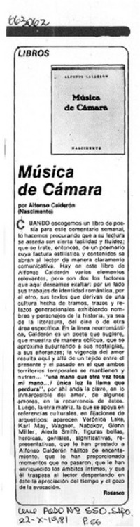 Música de cámara  [artículo] Rosasco.