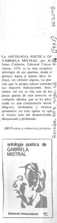 Antología poética de Gabriela Mistral.  [artículo]