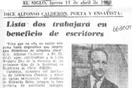 Lista dos trabajará en beneficio de escritores.  [artículo]