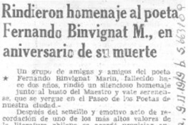 Rindieron homenaje al poeta Fernando Binvignat M., en aniversario de su muerte.