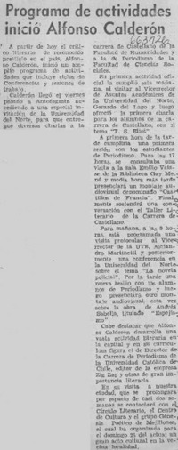 Programa de actividades inició Alfonso Calderón.  [artículo]