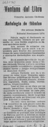 Antología de fábulas  [artículo] Antonio Cardenas.