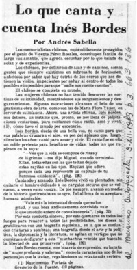 Lo que canta y cuenta Inés Bordes  [artículo] Andrés Sabella.