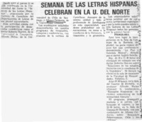 Semana de las letras hispans celebran en la U. del Norte.  [artículo]