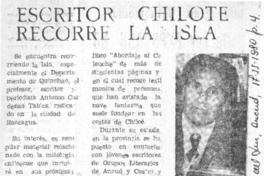 Escritor chilote recorre la isla.  [artículo]
