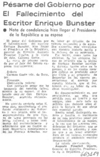 Pésame del Gobierno por el fallecimiento del escritor Enrique Bunster.