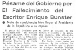 Pésame del Gobierno por el fallecimiento del escritor Enrique Bunster.