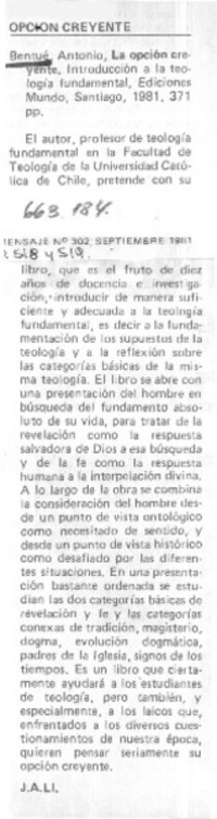 Opción creyente  [artículo] J.A.LI.