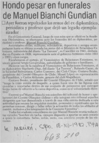 Hondo pesar en funerales de Manuel Bianchi Gundian.  [artículo]