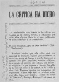 La crítica ha dicho  [artículo] Hernán del Solar.