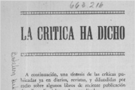 La crítica ha dicho  [artículo] Hernán del Solar.