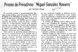Premio de periodismo: "Miguel González Navarro"  [artículo] Gonzalo Drago.