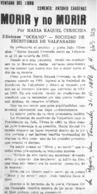 Morir y no morir  [artículo] Antonio Cárdenas.