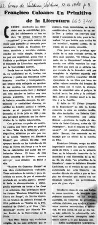 Francisco Coloane, un primitivo de la literatura  [artículo] Abel Manríquez Machuca.