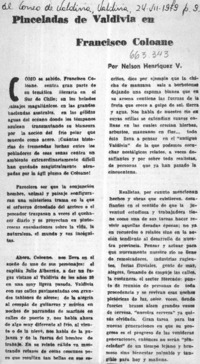 Pinceladas de Valdivia en Francisco Coloane  [artículo] Nelson Henríquez V.