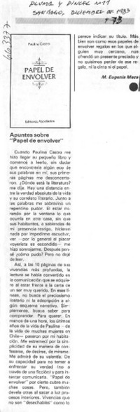 Apuntes sobre "Papel de envolver"  [artículo] María Eugenia Meza.