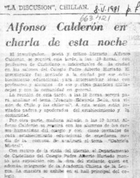 Alfonso Calderón en charla de esta noche.  [artículo]