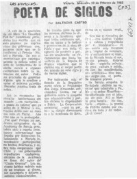 Poeta de siglos  [artículo] Baltazar Castro.