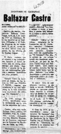 Baltazar Castro  [artículo] José Vargas Badilla.