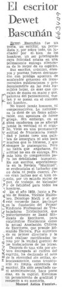 El escritor Dewet Bascuñán.