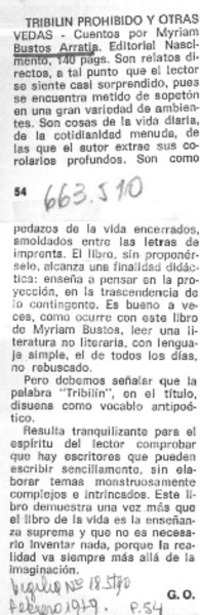 Tribilín prohibido y otras vedas  [artículo] G.O.
