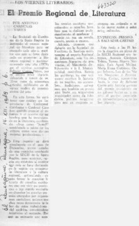 El premio regional de literatura  [artículo] Antonio Cárdenas Tabies.