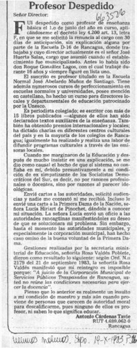 Profesor despedido  [artículo] Antonio Cárdenas Tabies.