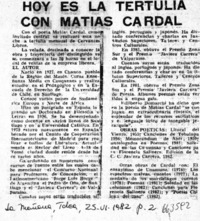 Hoy es la tertulia con Matías Cardal.  [artículo]