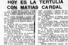 Hoy es la tertulia con Matías Cardal.  [artículo]