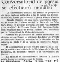 Conversatorio de poesía se efectuará mañana.  [artículo]