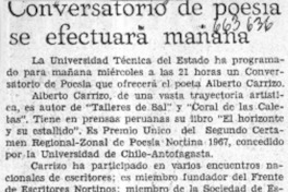 Conversatorio de poesía se efectuará mañana.  [artículo]