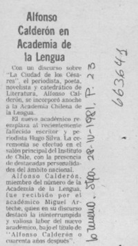 Alfonso Calderón en Academia de la Lengua.