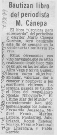Bautizan libro del periodista M. Cánepa.