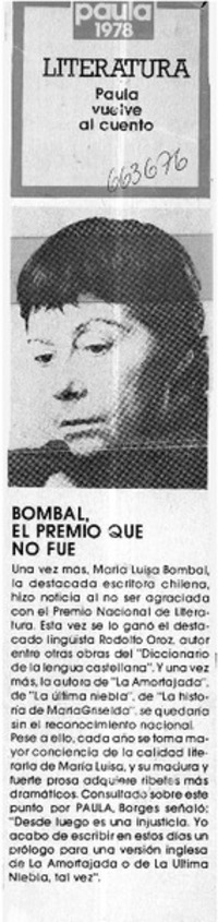 Bombal, el premio que no se fue.  [artículo]