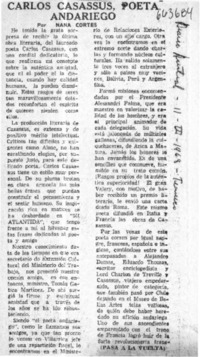 Carlos Casassus, poeta andariego  [artículo] Nana Cortés.
