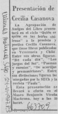 Presentación de Cecilia Casanova.  [artículo]