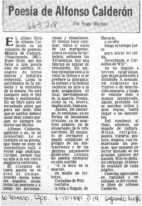 Poesía de Alfonso Calderón  [artículo] Hugo Montes.