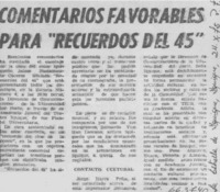 Comentarios favorables para "Recuerdos del 45".