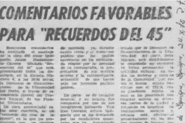 Comentarios favorables para "Recuerdos del 45".