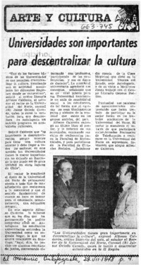 Universidades son importantes para descentralizar la cultura.  [artículo]