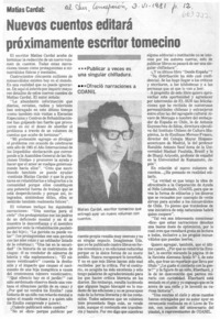 Nuevos cuentos editará próximamente escritor tomecino : [Entrevista]